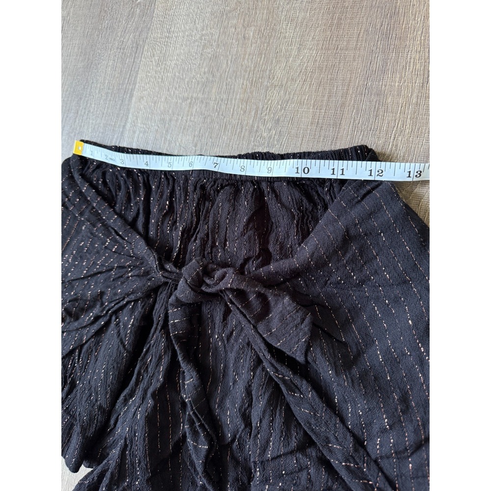 Tori Praver Black Metallic Stripe 2 Pcs Set M Crop Top Shorts Boho Beach Casual - Picture 5 of 16